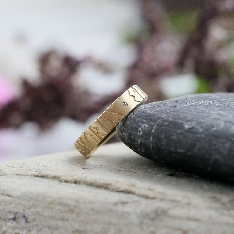 Hammered - Finish Copper Wedding Bands for a Rustic and Handmade - Look AppealRunic Diamond Ring in 9ct Yellow Gold