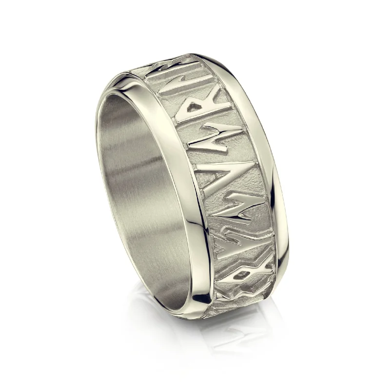 Stackable Wedding Bands in Sterling Silver with Enamel Inlays for a Colorful and Versatile OptionRunic Dress Ring in 9ct White Gold