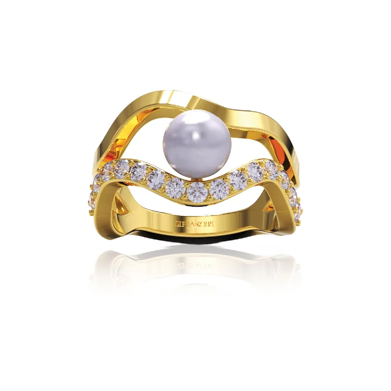 Agate Gemstone Rings in Sterling Silver with a Mosaic - Inspired Inlay for a Bohemian StylePonza 18K Gold Plated Ring w. Zirconias & Pearl