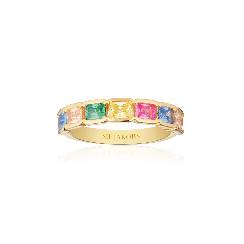 Jasper Gemstone Rings in 18K Gold Vermeil with a Matte Finish for a Subtle and Elegant LookRoccanova 18K Gold Plated Ring w. Mixed Colors Zirconias