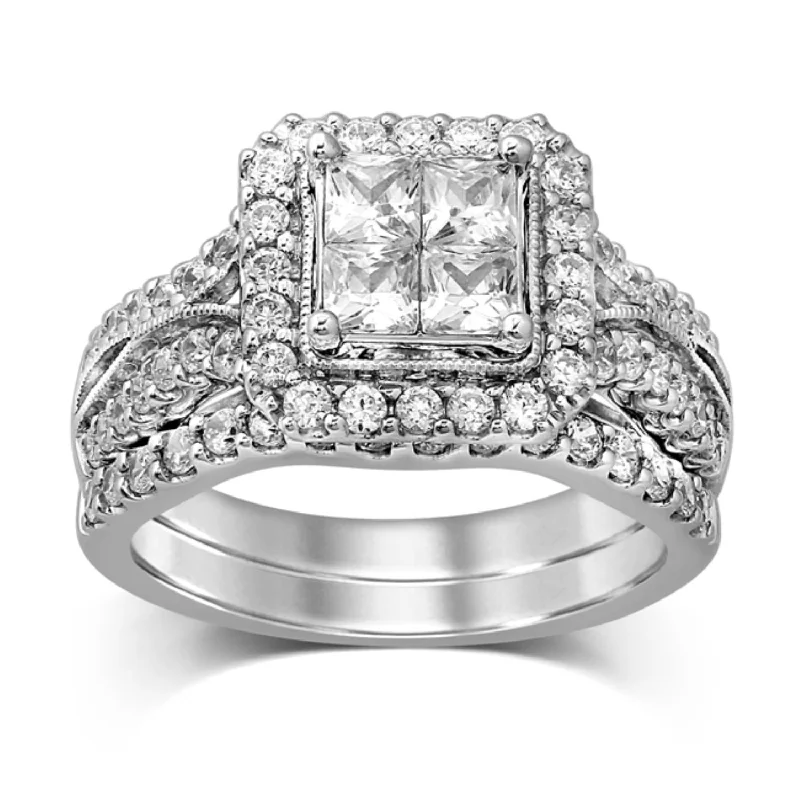 Signature - Design Engagement Rings with a Brand - Exclusive Pattern and Premium DiamondsSignature 1-1/2 CTW Diamond Halo Bridal Set Ring in 14KT White Gold