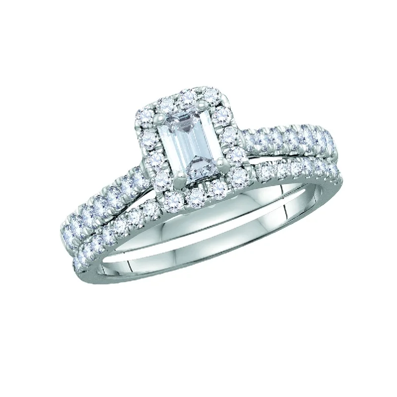 Vintage - Inspired Engagement Rings with Filigree Work and Emerald - Cut Center StoneSignature Diamond Dreams 1 1/4 CTW Diamond Halo Bridal Set Ring in 14KT White Gold