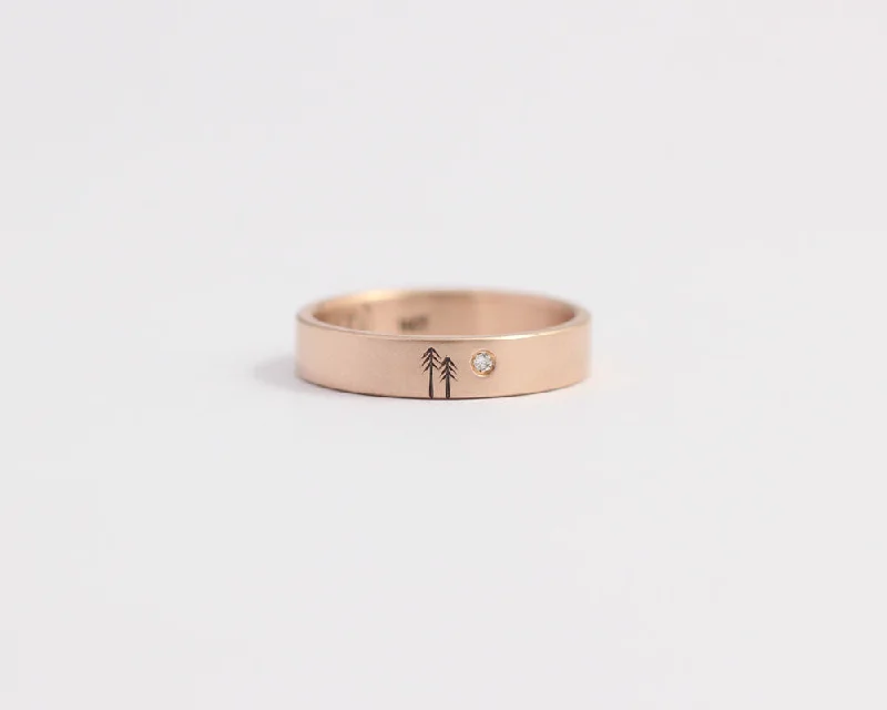 Halo Engagement Rings with a Cushion - Cut Center Diamond and Rose Gold BandWoodland Ring with Single Diamond in Rose Gold - Medium