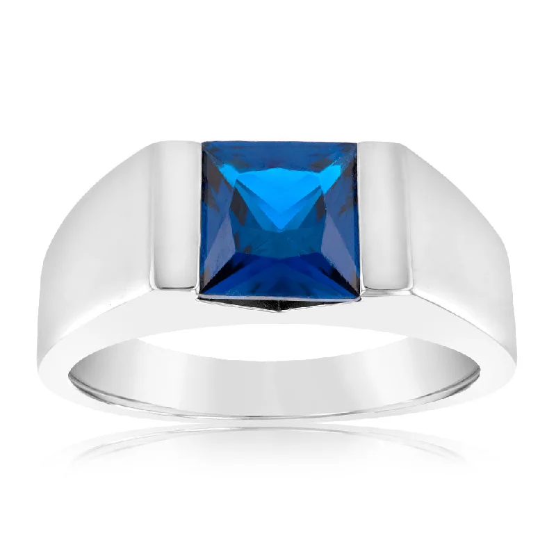 Stackable Wedding Bands in Sterling Silver with Enamel Inlays for a Colorful and Versatile OptionSterling Silver Created Blue Sapphire Fancy Ring