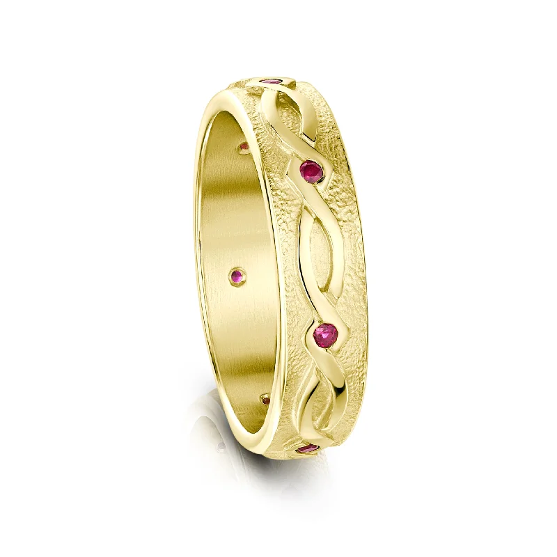 Rose Gold - Plated Engagement and Wedding Band Sets with a Halo of Cubic Zirconia for a Glamorous and Affordable LookSweetheart Ruby Ring in 18ct Yellow Gold