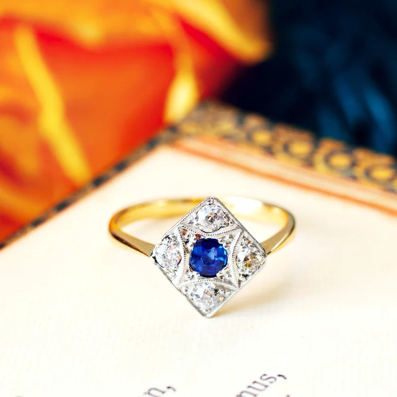 Lapis Lazuli Gemstone Rings in Sterling Silver with a Star - Shaped Setting for a Celestial - Inspired PieceGlam Vintage Art Deco Sapphire & Diamond Cluster Ring