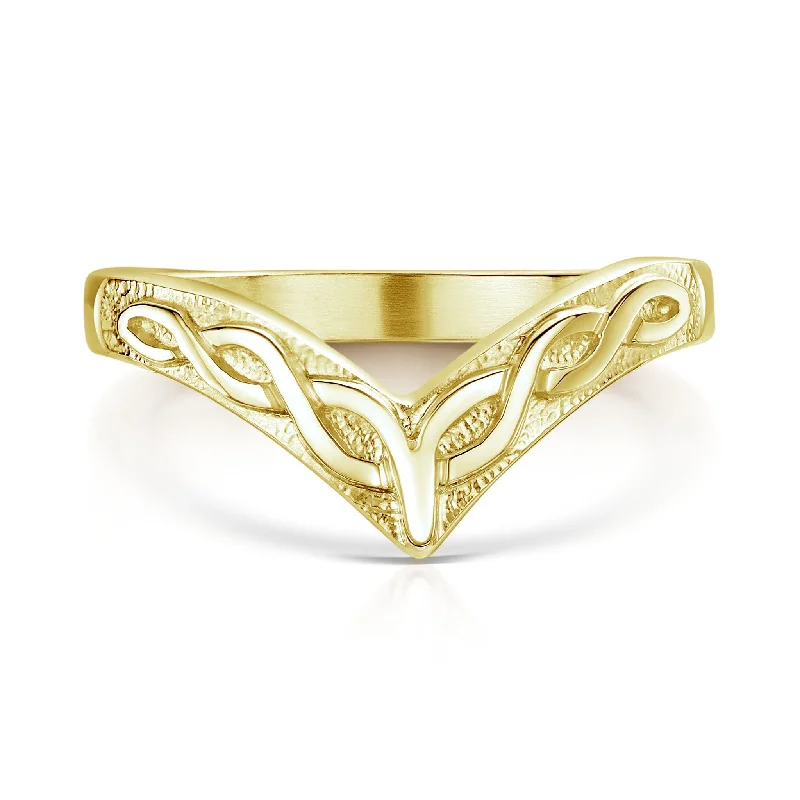 Adjustable - Fit Wedding Bands in Gold - Plated Metal for a Comfortable and Custom - Fitting OptionWishbone Celtic Ring in 18ct Yellow Gold