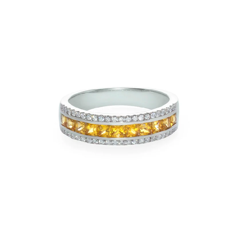 Custom - Engraved Titanium Wedding Bands with Personalized Messages for a One - of - a - Kind and Sentimental PieceYellow Sapphire and Diamond Three Row Ring in 18K White Gold