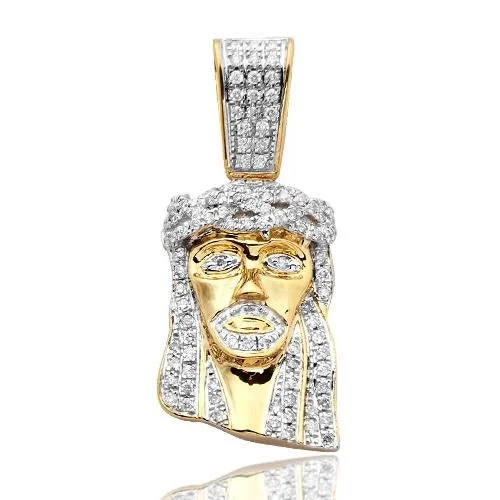 Hypoallergenic Stainless Steel Dog Tag Pendant Necklace for Active Men10KY 0.55CTW MICROPAVE DIAMOND JESUS HEAD PENDANT