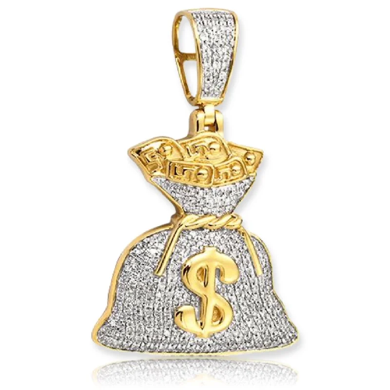 Pave - Set Cubic Zirconia Crown Pendant Necklace for Little Princess - Themed Birthday Parties10KY 0.55CTW MICROPAVE DIAMOND MONEY BAG PENDANT