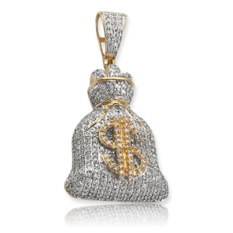 Magnetic - Closure Pendant Necklace with a Hidden Compartment for Secret Keepers10KY 0.85CTW DIAMOND MONEY BAG PENDANT