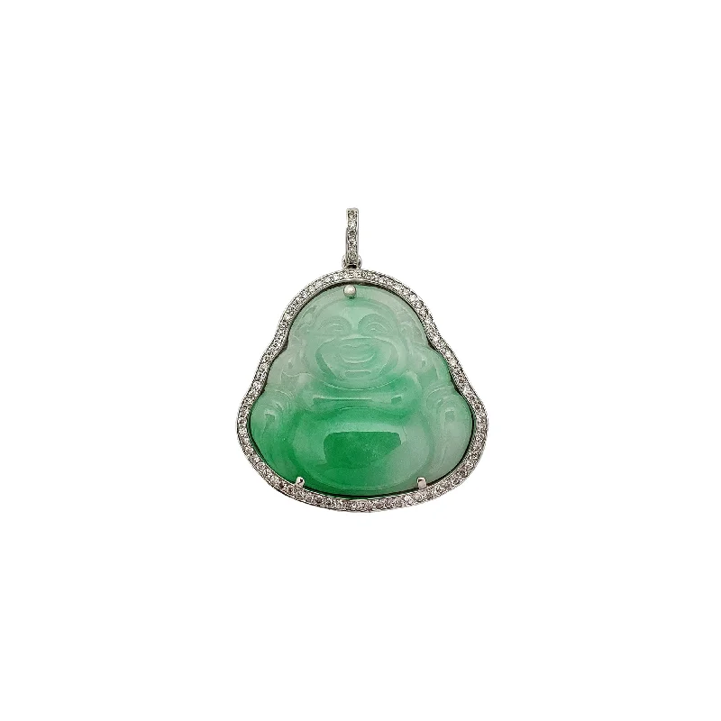 Hand - Carved Jade Buddha Pendant for Spiritual and Cultural SignificanceBuddha Jade Diamond Framed Pendant (14K)