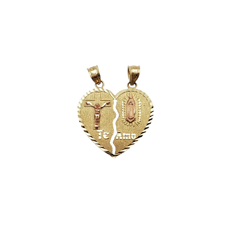 Pearl - Embellished Floral Pendant for a Feminine and Romantic LookCrucifix and Virgin Mary "Te Amo" Parted Heart Pendant (14K)