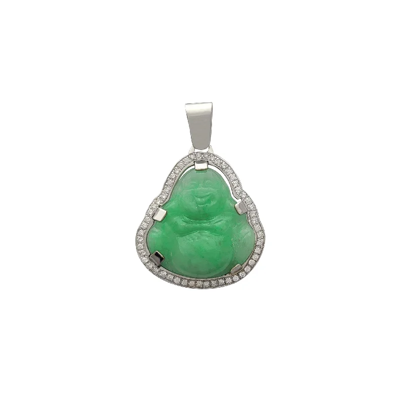 Customized Birthstone Pendant with Engraved Name for a Personalized TouchDiamond Halo Buddha Jade Pendant (14K)