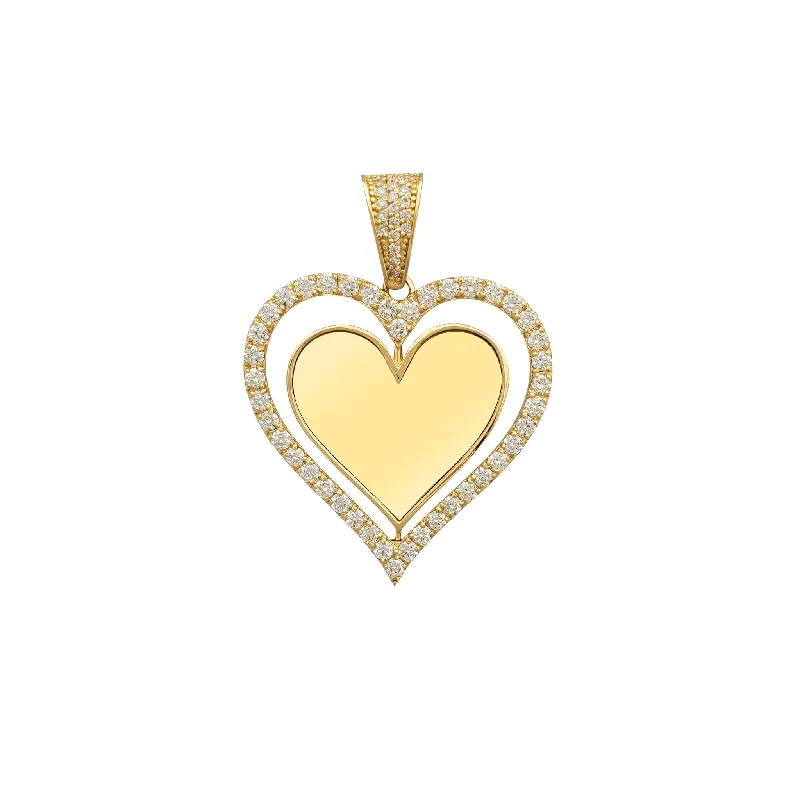 Rhinestone - Encrusted Crown Pendant for Little Girls' Dress - UpDiamond Swiveling Heart Picture Medallion Pendant (14K)