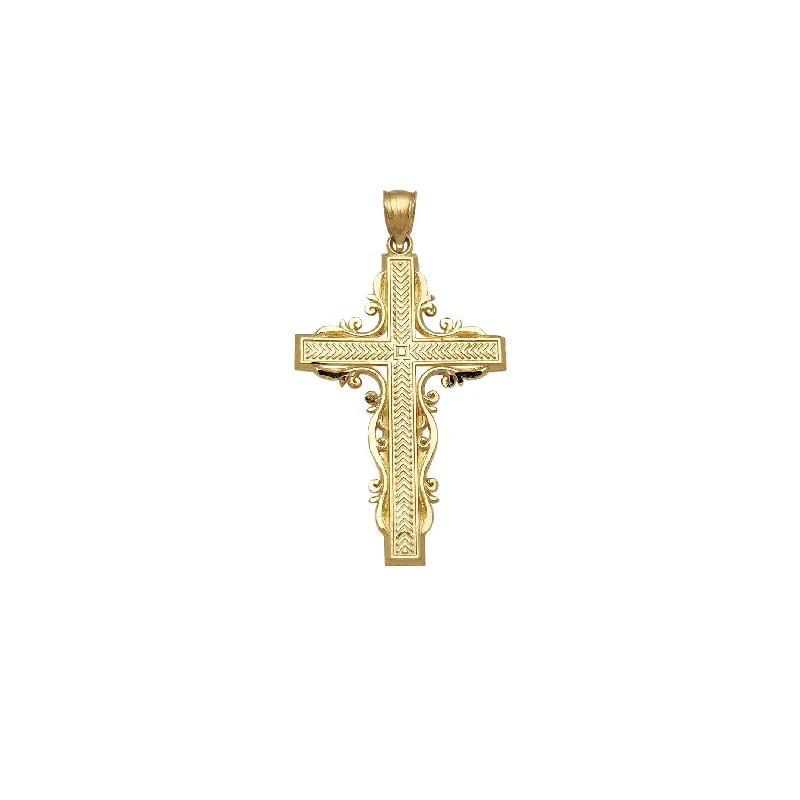 Rhinestone - Encrusted Crown Pendant for Little Girls' Dress - UpFiligree Border Cross Pendant (14K)