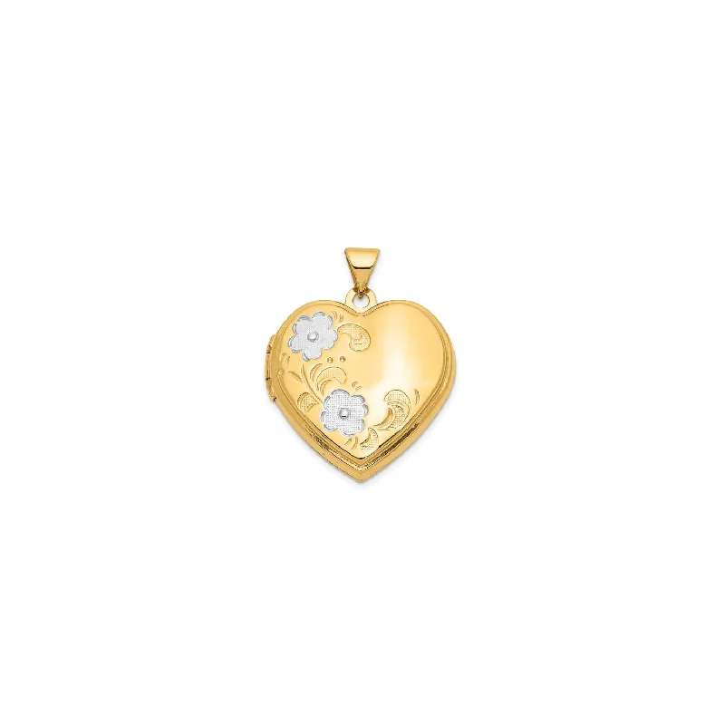 Retro - Inspired Art Deco - Patterned Pendant in Silver for Vintage LoversHeart Shape Locket With Flower Pendant (14K)