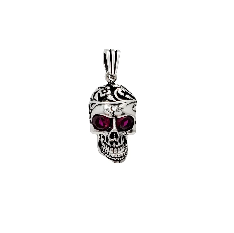 Custom - Engraved Initial Pendant Necklace in Sterling Silver for Mother's Day GiftRed-Eyes Antique-Finish Skull Pendant (Silver)