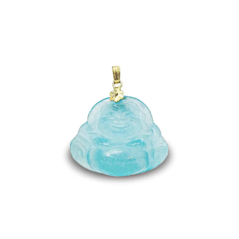 Double - Heart Pendant with Interlocking Design for CouplesTranslucent Jade Light Blue Laughing Buddha Pendant (14K)