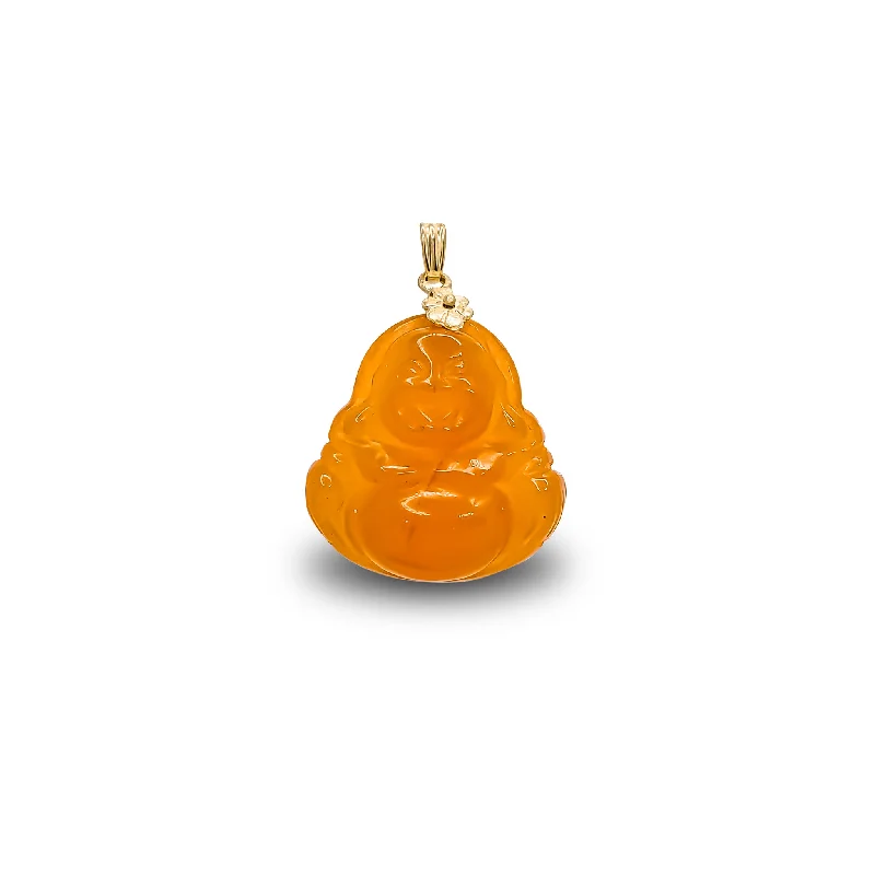 Pearl - Embellished Floral Pendant for a Feminine and Romantic LookTranslucent Orange Jade Laughing Buddha Pendant (14K)