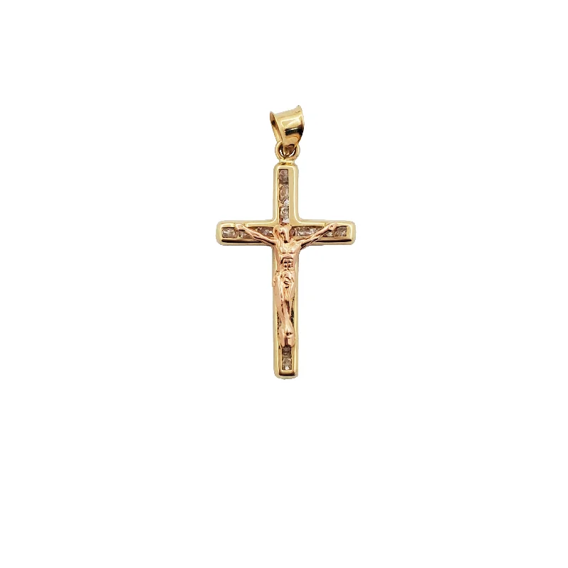 Retro - Inspired Art Deco - Patterned Pendant in Silver for Vintage LoversTwo-tone Crucifix CZ Pendant (14K)