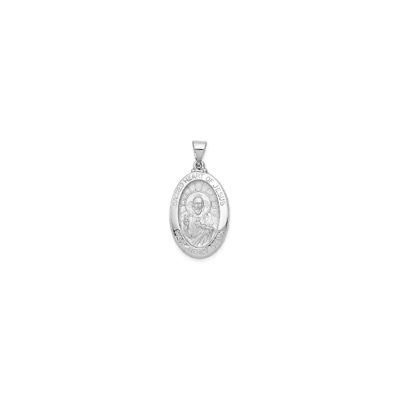 Double - Heart Pendant with Interlocking Design for CouplesWhite Gold Sacred Heart of Jesus Oval Framed Medal (14K)