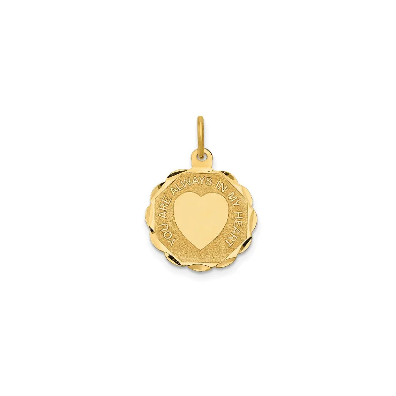 Double - Heart Pendant with Interlocking Design for Couples" You are Always in my Heart " Disc Pendant (14K)