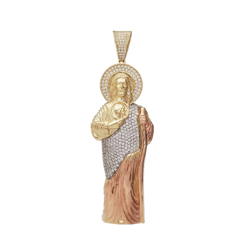 Handmade Leather - Wrapped Crystal Pendant for a Bohemian AestheticZirconia 3-D Sacred Heart Jesus Pendant (14K)