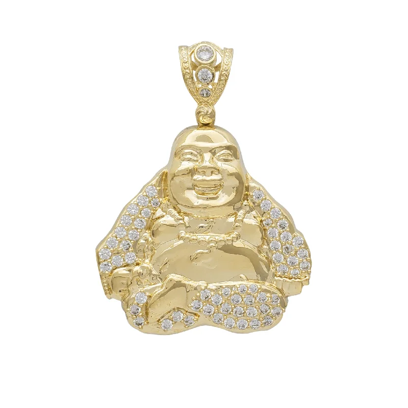 Rhinestone - Encrusted Crown Pendant for Little Girls' Dress - UpZirconia Hollow Buddha Pendant (14K)