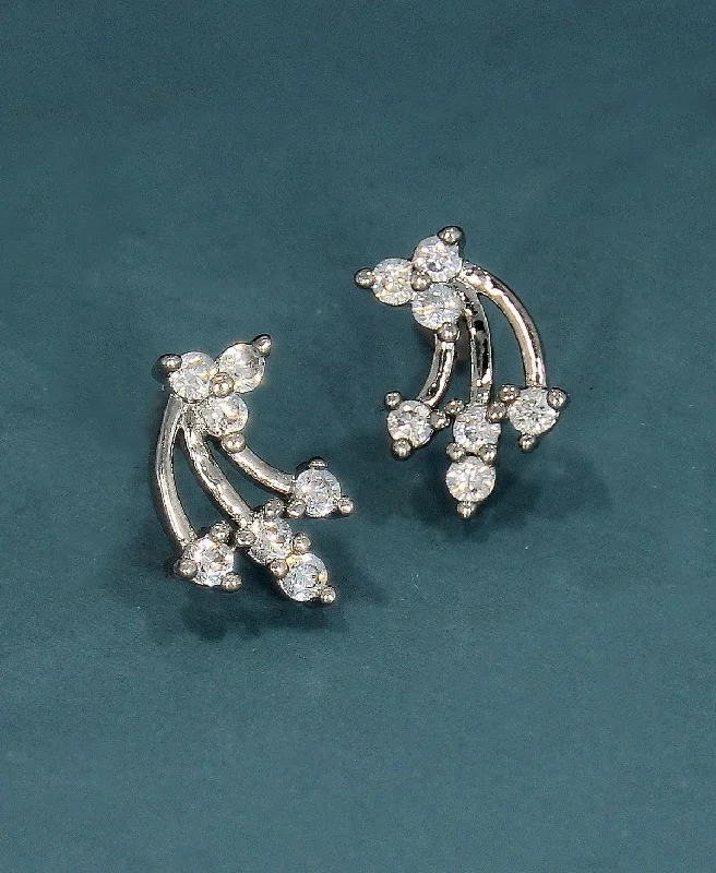 Rhinestone - Embellished Crown - Shaped Stud Earrings for a Princess - Inspired LookDelicate Stone Studded Earring