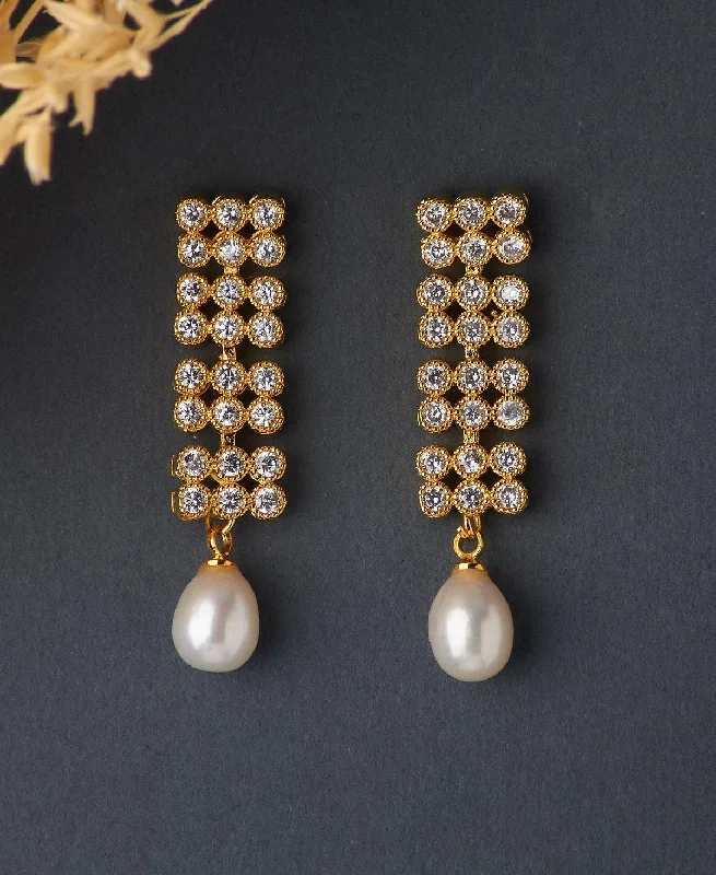 Two - Tone Gold and Silver Plated Clover Stud Earrings for a Lucky and Stylish SymbolDelicate Stone Studded Pearl Earring