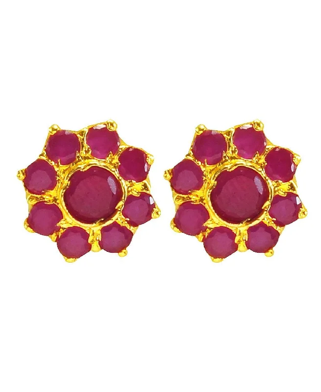 Rhinestone - Embellished Crown - Shaped Stud Earrings for a Princess - Inspired LookElegant Garnet Earring