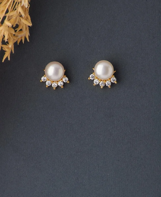 Vintage - Inspired Filigree - Worked Stud Earrings in Gold - Tone for an Antique AestheticElegant Real Pearl Stud Earring