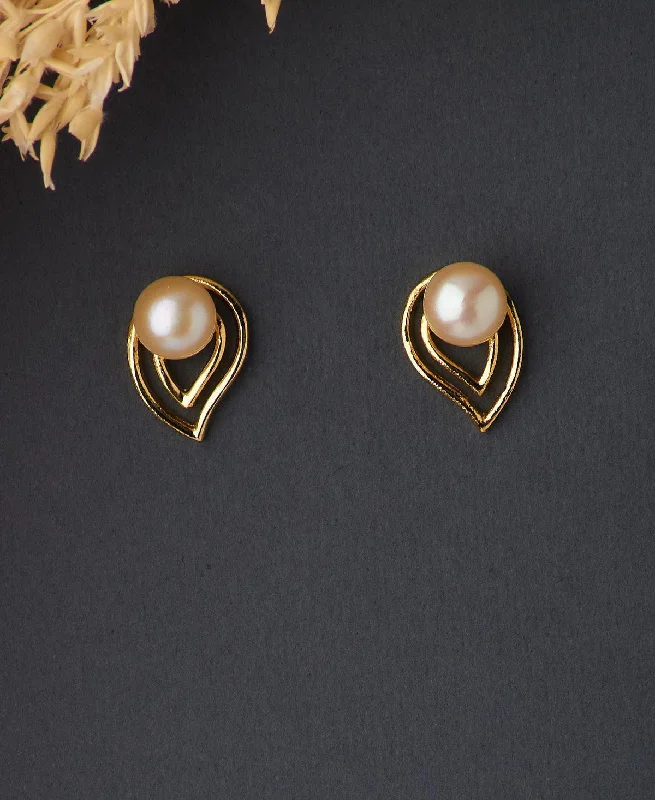 Vintage - Inspired Filigree - Worked Stud Earrings in Gold - Tone for an Antique AestheticElegant Stud Pearl Earring