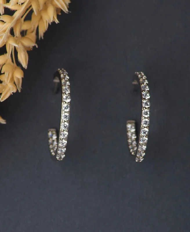 Adjustable - Back Crystal Stud Earrings in Clear for a Sparkling and Versatile PieceFashionable Stone Studded Silver Earring