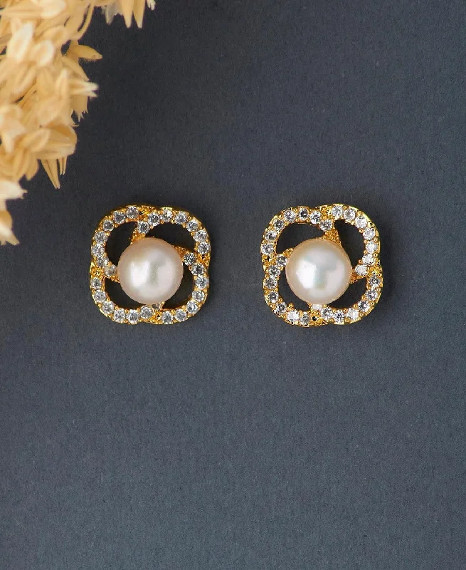 Two - Tone Gold and Silver Plated Clover Stud Earrings for a Lucky and Stylish SymbolFloral Pearl Stone Stud Earrings