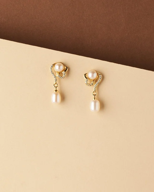 Adjustable - Back Crystal Stud Earrings in Clear for a Sparkling and Versatile PieceDelicate Stone Studded Pearl Earring